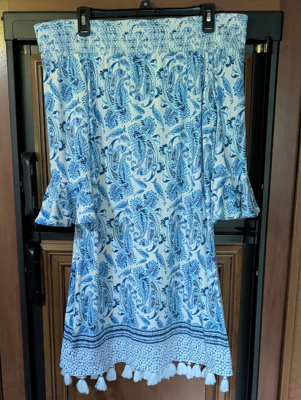 Cabana Life Blue and White Off-Shoulder Midi Dress